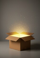 Mysterious glowing box with sparkling light for imagination and wonder themes.