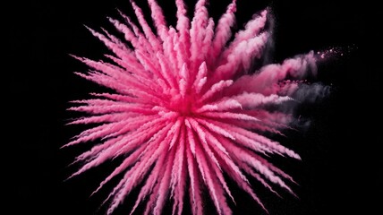 Neon pink radial powder explosion on black background with soft edges