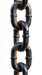 Obraz premium Close-up view of a heavy black chain links showing texture and details in daylight