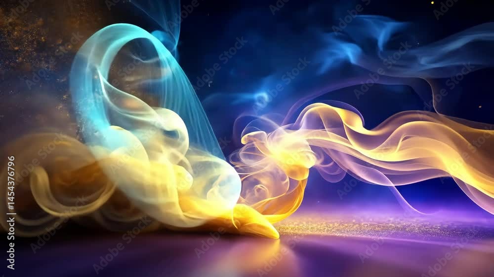 Poster golden and blue nebula swirls in a sparkling universe