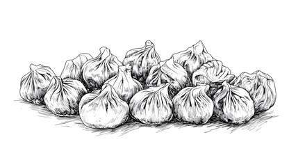 Fototapeta premium Hand-drawn illustration of a pile of dumplings.