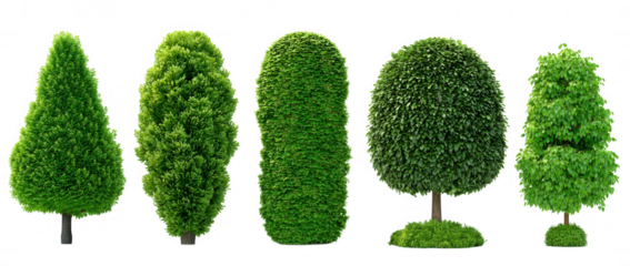 Topiary Garden Decorative Trees Collection Set on Transparent Background