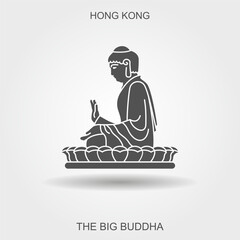 The big Buddha. Hong Kong Tian Tan Buddha. Flat vector icon with shadow