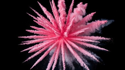 Radial pink smoke burst on black background with star-like dispersion