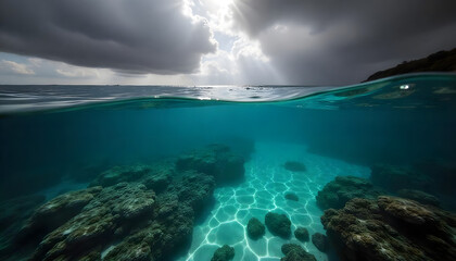 underwater scene with coral reef