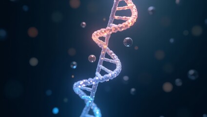 Obraz premium DNA spiral visualization with glowing genetic scan layers — perfect for biotechnology platforms and genome dashboards