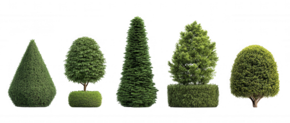 Topiary Garden Decorative Trees Collection Set on Transparent Background