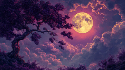 Obraz premium The black mulberry tree bears deep purple berries, resembling the velvet shades of a moonlit sky
