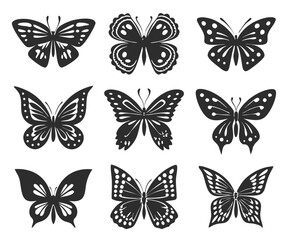 Obraz premium Minimal Black Silhouettes of Butterflies, Moths, and Dragonflies Vector illustration 