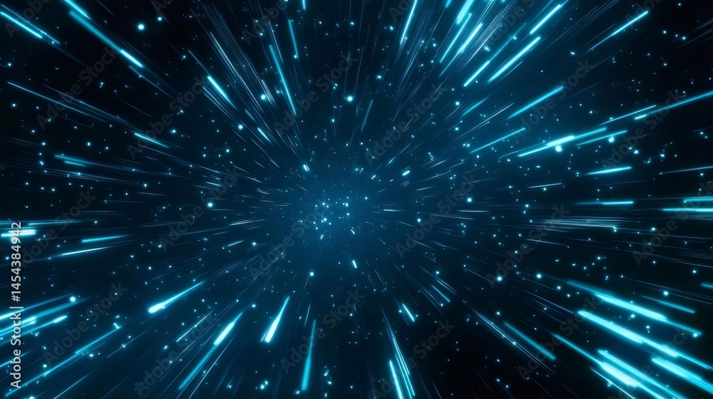 Aufkleber 青い宇宙空間を駆け抜ける輝く光の線の抽象的な背景 空間と星のダイナミックなデザイン