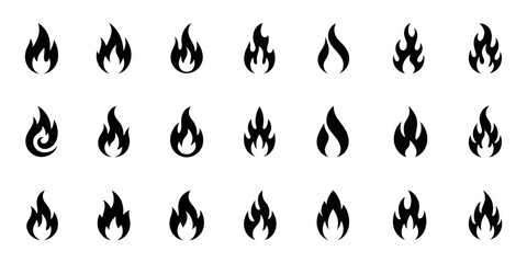 fire flames set, Vector Fire and Flame icons - Illustration, Classic silhouette flame. Black fire set isolated on white background. Old school tattoo neo-tribal style or silhouette flame for cars.