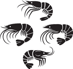 Simple shrimp silhouette vector set, shrimp fish icon art on a white background