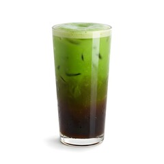 Iced Matcha Drink Refreshing Beverage with Dark Layer in Glass