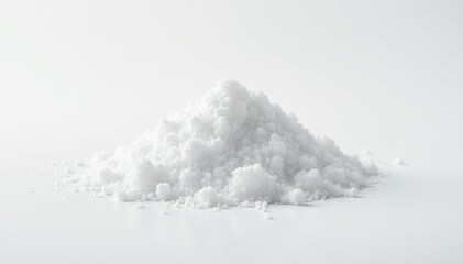 Pile of white sugar crystals on white background, confectionery, candy, texture