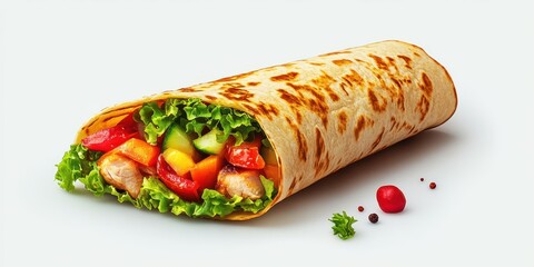 Freshly made wrap with vibrant vegetables and tender chicken in a tortilla