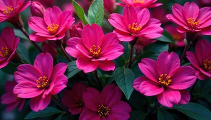 Bold fuchsia blooms, densely packed, geometric feel , saturated, design