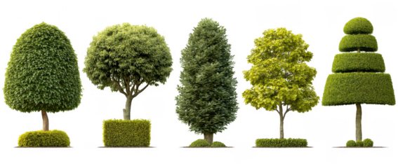 Topiary Garden Decorative Trees Collection Set on Transparent Background