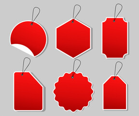Set of Red Hanging Tags in Various Shapes for Product Labeling and Promotions
