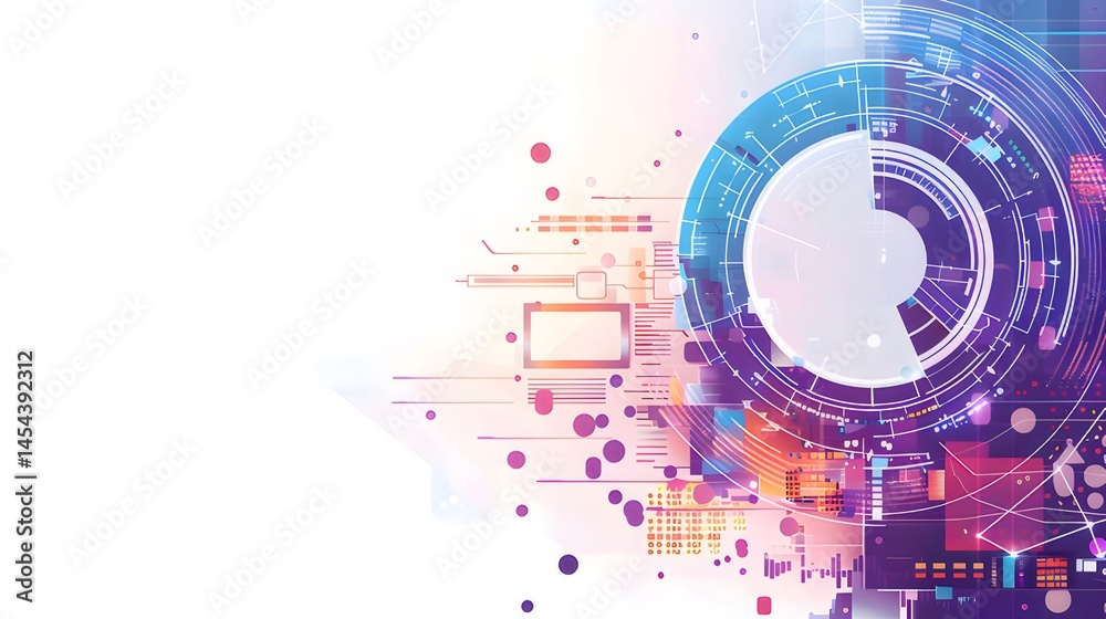 Aufkleber 青色と紫色の幾何学的なデザイン要素の抽象的なデジタルテクノロジー背景イラスト
