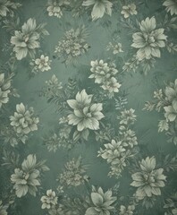 Faded green floral pattern with grunge texture, photography, vintage, distressed