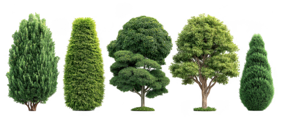 Topiary Garden Decorative Trees Collection Set on Transparent Background