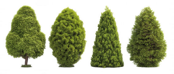 Topiary Garden Decorative Trees Collection Set on Transparent Background