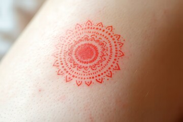 Red Mandala Henna Tattoo Design on Fair Skin Close Up