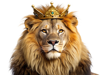  a majestic lion wearing a royal crown isolated on white background PNG , AI GENERATED © rabbi
