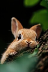 Obraz premium Cute bunny peeking from tree