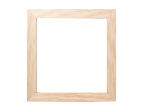 wooden square picture frame isolated on white or transparent png