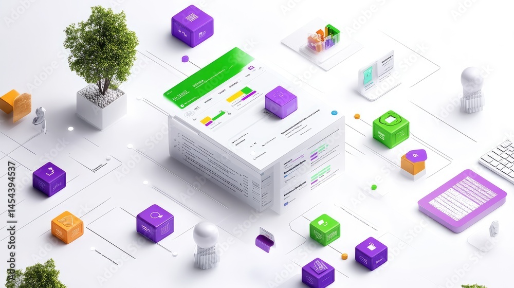 Aufkleber Machine learning model dissecting complaint trends, UI elements with heat maps and digital user flows