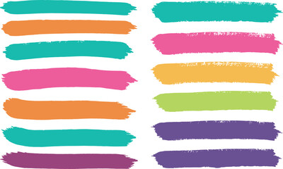 Brush line and stroke vector. Color, pencil, marker, crayon paint texture highlight. Pen, chalk hand drawn underline, mark. Line, stroke, stripe, shape scribble.
