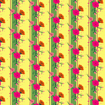 Motif Cerisier jaune, vert et rose
