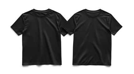 Two Round Neck Black TShirts Isolated on White Background with Short Sleeves