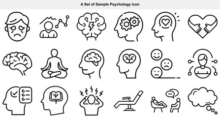 Fototapeta premium Line art portrays diverse psychological concepts including mental processes, therapy, and emotional states