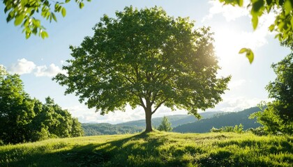 Fototapeta premium Lush green tree on a hilltop