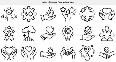 Line drawings show teamwork, idea generation, recognition, customer service, and caring concepts