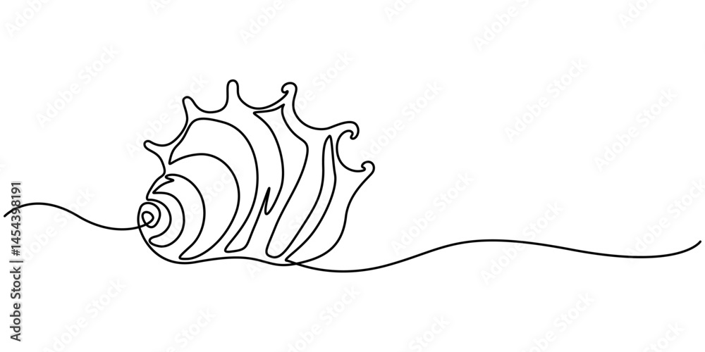 Aufkleber Continuous one line drawing of open oyster shell with pearl, Continuous one line drawing of sea shell. Seashell symbol. Spa beauty and wellness salon banner in simple linear style. Vector illustration