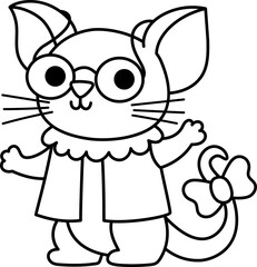 Vector black and white mouse icon. Magic creature line clipart. Cute fairytale character. Woodland fantasy animal in spectacles and waistcoat. Forest fairy tale illustration, coloring page