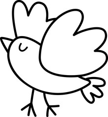 Vector black and white flying bird icon. Magic creature line clipart. Cute fairytale character. Woodland fantasy animal. Forest fairy tale illustration, coloring page isolated on white background
