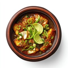 Delicious Sweet and Sour Fish with Lime and Scallions in Pottery Bowl