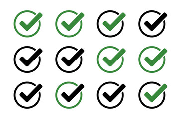 Check mark icon set green and black vector design