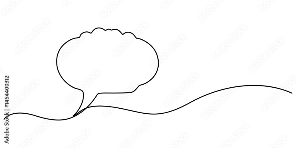 Poster Speech bubble continuous one line drawing, Empty speech minimalist linear illustration made of single line, One line drawing of conversation dialogue bubbles. Chat icons for comics, pro vector.