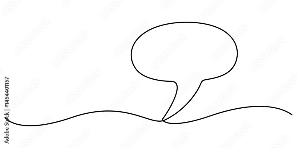 Poster Speech bubble continuous one line drawing, Empty speech minimalist linear illustration made of single line, One line drawing of conversation dialogue bubbles. Chat icons for comics, pro vector.