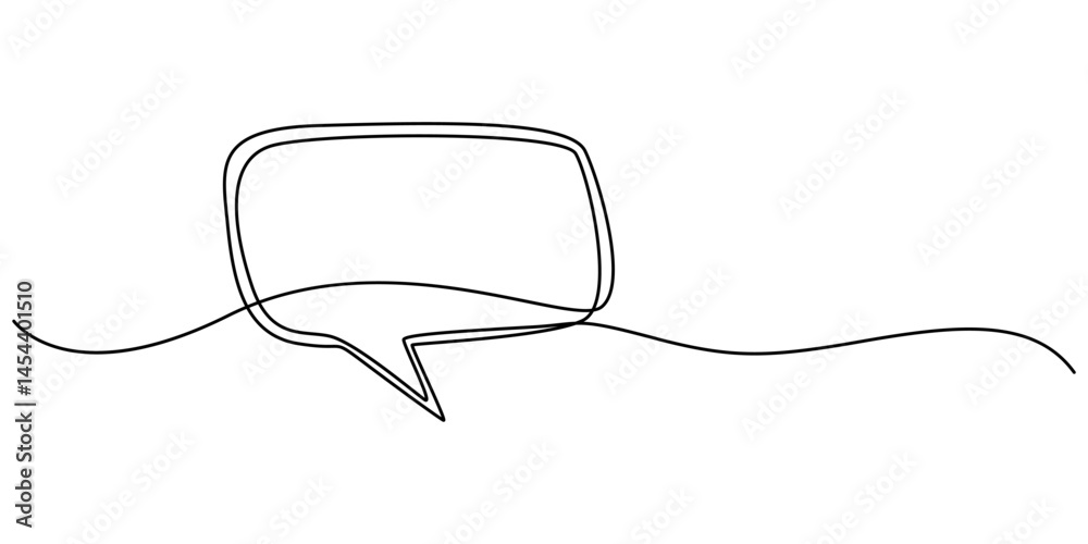 Poster Speech bubble continuous one line drawing, Empty speech minimalist linear illustration made of single line, One line drawing of conversation dialogue bubbles. Chat icons for comics, pro vector.