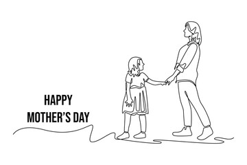 Mothers day concept. Single line draw design. Vector graphic illustration