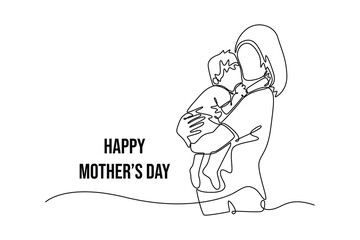 Mothers day concept. Single line draw design. Vector graphic illustration