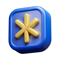 Obraz premium Shiny gold asterisk 3D icon in a blue square frame on transparent background High quality 3D render perfect for UI