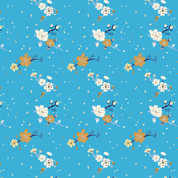 Motif Branche de Cerisier Bleu