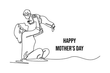 Mothers day concept. Single line draw design. Vector graphic illustration